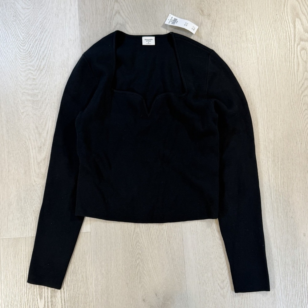 Abercrombie Fitch Babydoll Sweater Knit Top Medium Black Sweetheart Slim Fit